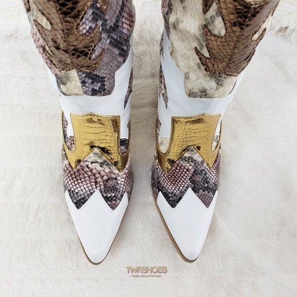 Western Cowboy Ankle boots White Snake Gold - Picture 11 of 14